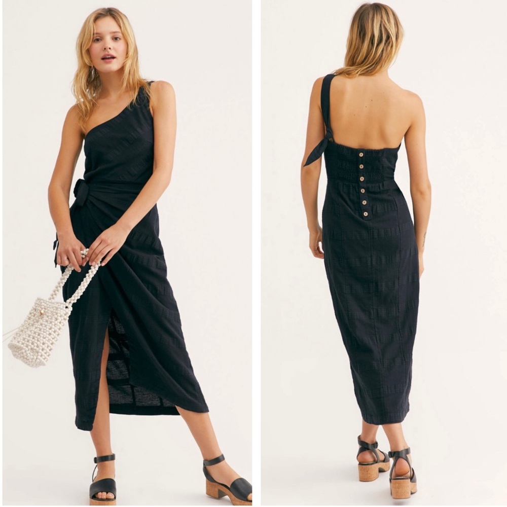 FREE PEOPLE At Leisure NEW One Shoulder Midi Dress NEW Size XS Black